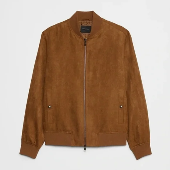 NWT Vegan Suede Bomber Size Medium In Dark Acorn By Banana Republic Factory - Picture 7 of 12